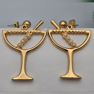 ✨2/$10✨ Vintage Avon New Year’s Gold Pearl Cocktail Glass Dangle Earrings